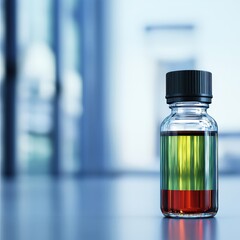 Poster - A transparent bottle of liquid sitting on a flat surface reflecting light in a minimalist setting