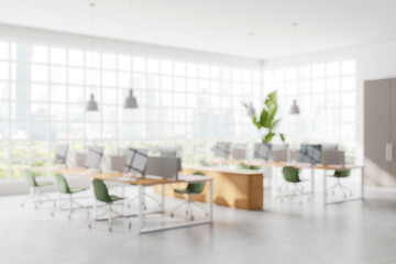 Poster - Modern Office Interior with Desks and Computers. 3D Rendering