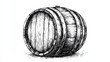© Halina - Sketch engraving of vintage wooden barrel with metal hoops isolated on white background in rustic style