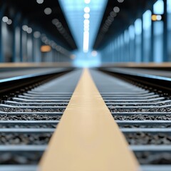 Poster - A train track stretching into the distance with a blurry background creating a sense of motion