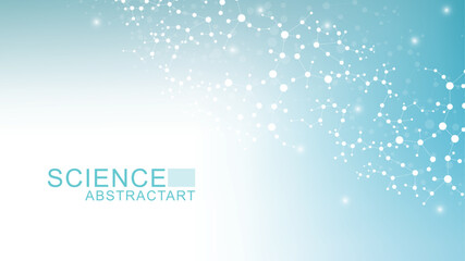 Poster - Structure molecule and communication Dna, atom, neurons. Science concept for your design. Connected lines with dots. Medical, technology, chemistry, science background. Vector illustration.