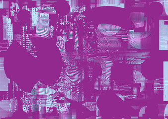 Poster - Background with glitch distorted grunge textures . grunge background texture with halftone dots, glitched shapes, textures and lines .Screen print vector background with grunge textured surface.