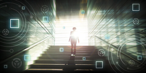 Aufkleber - Technology background. Digital network concept connection and the advancement of communication technology innovation. Progress, Connectivity, Network, Digital, Ladder, Progress, Communication