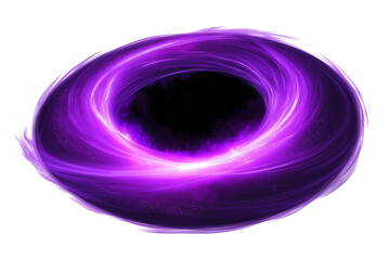Wall Mural - abstract and artistic depiction of black hole with swirling purple energy surrounding its dark center isolated on transparent  white background
