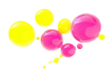 Wall Mural - Abstract  vibrant yellow and pink spheres floating on white background