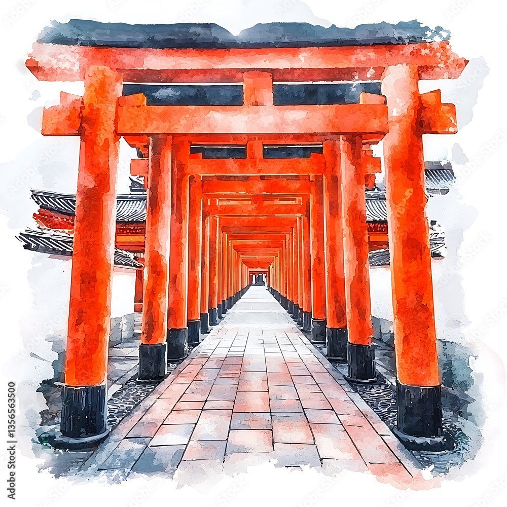 Serene Pathway Through a Tunnel of Traditional Japanese Torii Gates ...