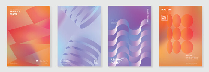Aufkleber - Modern gradient poster background vector set. Minimalist cover template with vibrant perspective geometric prism shapes. Ideal design for social media, cover, banner, flyer.
