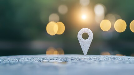 Poster - Icon Pin Location Marker Pin marker pointing to a specific landmark on a map, blurred background, highlights the destination
