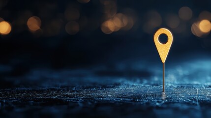 Poster - Icon Pin Location Spot Pin icon with a spotlight effect, dark map background, highlights a point of interest
