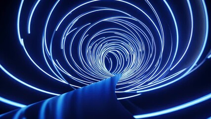 Poster - Vortex of Light: A mesmerizing perspective, a luminescent vortex tunnel, spiraling into an endless abyss of azure brilliance, capturing futuristic design.