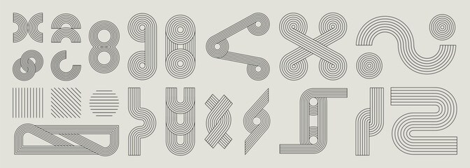Poster - hand drawn abstract minimal element mid century vector set. aesthetic contemporary stripe line art, 