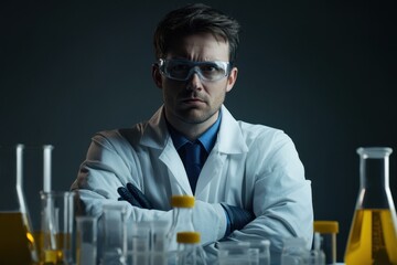 Poster - Chemist conducting laboratory experiments with glassware and chemical solutions