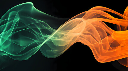 Aufkleber - Abstract Waves: A mesmerizing depiction of swirling smoke in vibrant shades of green and orange against a black background, creating a captivating display of movement, energy, and artistic expression.