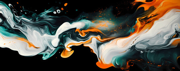 Aufkleber - Abstract Fluid Art: A dynamic, captivating display of flowing paint, with an abstract composition of swirling shapes and vibrant color against a dark backdrop, conveying movement and fluidity.