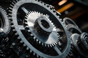 Poster - Intricate gears in close-up showcase precision engineering in machinery