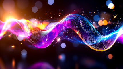 Poster - Abstract Colorful Wave Design with Glowing Lights and Particles Against a Dark Background