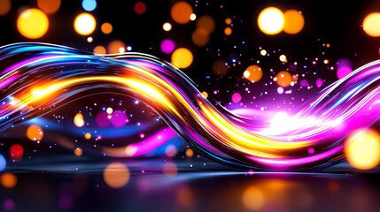 Poster - Abstract Light Wave with Orange Blue Purple and Yellow Bokeh Background for Digital Art