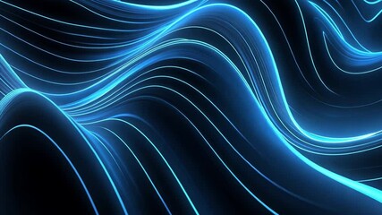 Poster - Abstract Blue Energy Waves: Dynamic and futuristic abstract visualization of electric blue energy waves, representing concepts like data flow, technology, and digital innovation.