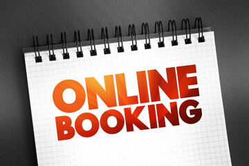 Poster - Online Booking text quote on notepad, concept background