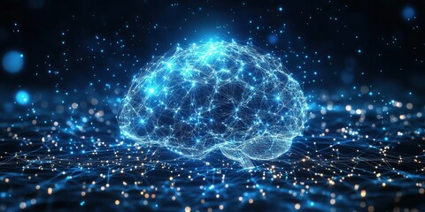 Poster - Digital brain network visualization representing artificial intelligence and neural connections