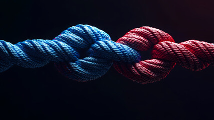 Blue and Red Ropes Tied in Knot on Black Background