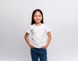 © FebynaBalqis - asian female kid wearing plain t-shirt on isolated transparent white background. cut out