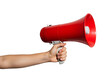 © Dalibor - hand holding a red megaphone, isolated on a transparent background