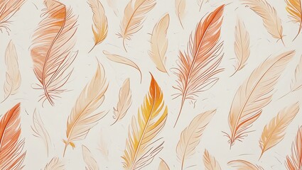 Wall Mural - watercolor feathers: a serene collection of warm hues