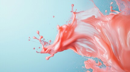 Aufkleber - Vibrant coral paint bursts and flows gracefully against a soft blue backdrop, capturing the essence of creativity, motion, and artistry in dynamic expression