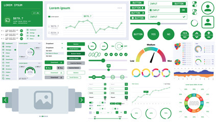 A modern interface kit with buttons, graphs, and elements for creating web applications and dashboards, ideal for business, statistics, and finance.