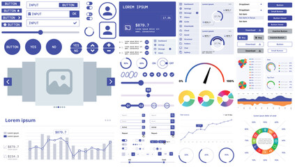 A modern interface kit with buttons, graphs, and elements for creating web applications and dashboards, ideal for business, statistics, and finance.