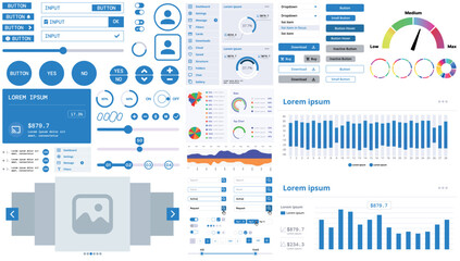 A modern interface kit with buttons, graphs, and elements for creating web applications and dashboards, ideal for business, statistics, and finance.