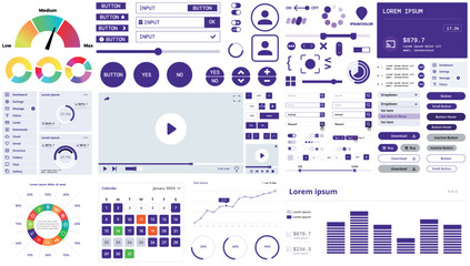 A modern interface kit with buttons, graphs, and elements for creating web applications and dashboards, ideal for business, statistics, and finance.