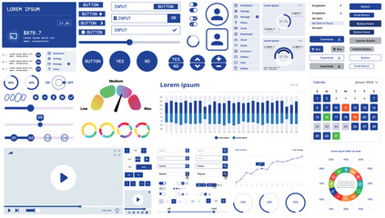 A modern interface kit with buttons, graphs, and elements for creating web applications and dashboards, ideal for business, statistics, and finance.