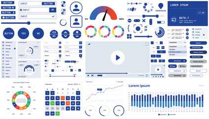 A modern interface kit with buttons, graphs, and elements for creating web applications and dashboards, ideal for business, statistics, and finance.