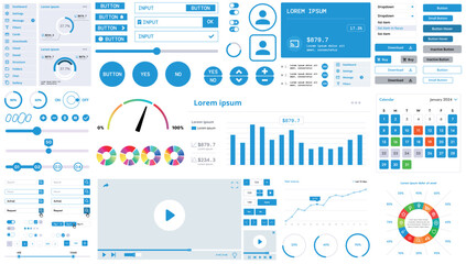 A modern interface kit with buttons, graphs, and elements for creating web applications and dashboards, ideal for business, statistics, and finance.