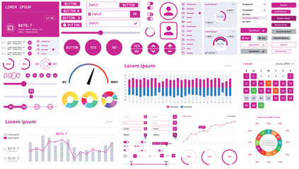 A modern interface kit with buttons, graphs, and elements for creating web applications and dashboards, ideal for business, statistics, and finance.