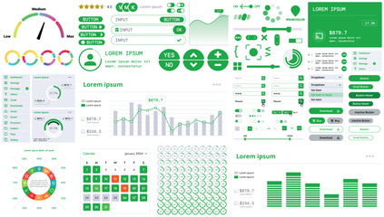 A modern interface kit with buttons, graphs, and elements for creating web applications and dashboards, ideal for business, statistics, and finance.