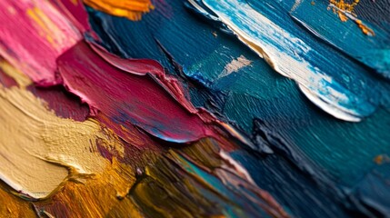Poster - a close-up of an abstract background with textured brush strokes and layered colors, giving a painte