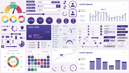 Poster - a modern interface kit with buttons, graphs, and elements for creating web applications and dashboar