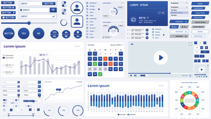 Poster - a modern interface kit with buttons, graphs, and elements for creating web applications and dashboar