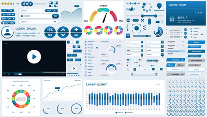 Poster - a modern interface kit with buttons, graphs, and elements for creating web applications and dashboar