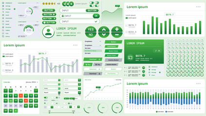 Fototapete - A modern interface kit with buttons, graphs, and elements for creating web applications and dashboards, ideal for business, statistics, and finance.