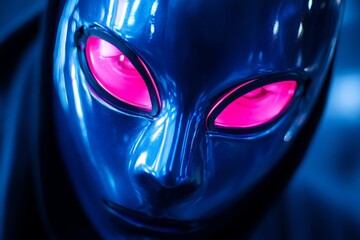 Poster - Alien figure with glowing pink eyes in a futuristic setting during a sci-fi themed event at night