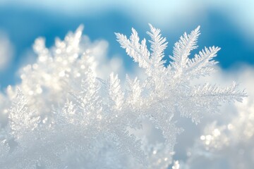 Poster - Frosty crystals glisten in the sunlight, showcasing intricate patterns in a winter landscape