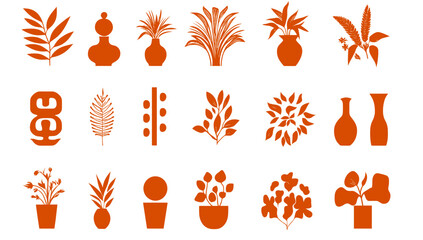 Fototapete - Botanical Collection: A visually appealing collection of botanical illustrations.Showcasing detailed foliage and various vases and pots and pots. perfect for any design project.