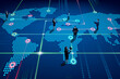 © master1305 - Business users standing on digital map with light nodes representing data points, network traffic and global connectivity. Networking, innovations, advanced technologies concept. Collage with 5 models