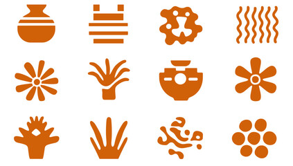 Poster - Iconic Collection: A collection of illustrated icons designed in shades of brown, perfect for graphic design.