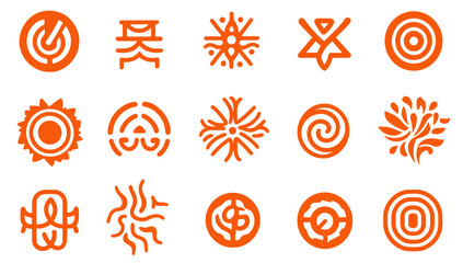 Fototapete - Abstract Symbolic Elements: A collection of various orange abstract and symbolic design elements, evoking a sense of modern art. 