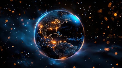 Poster - abstract for world globe with holographic connection points symbolizing social media and life many business wallpaper background